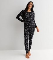 New Look Maternity Black Soft Touch Legging Pyjama Set with Star Print